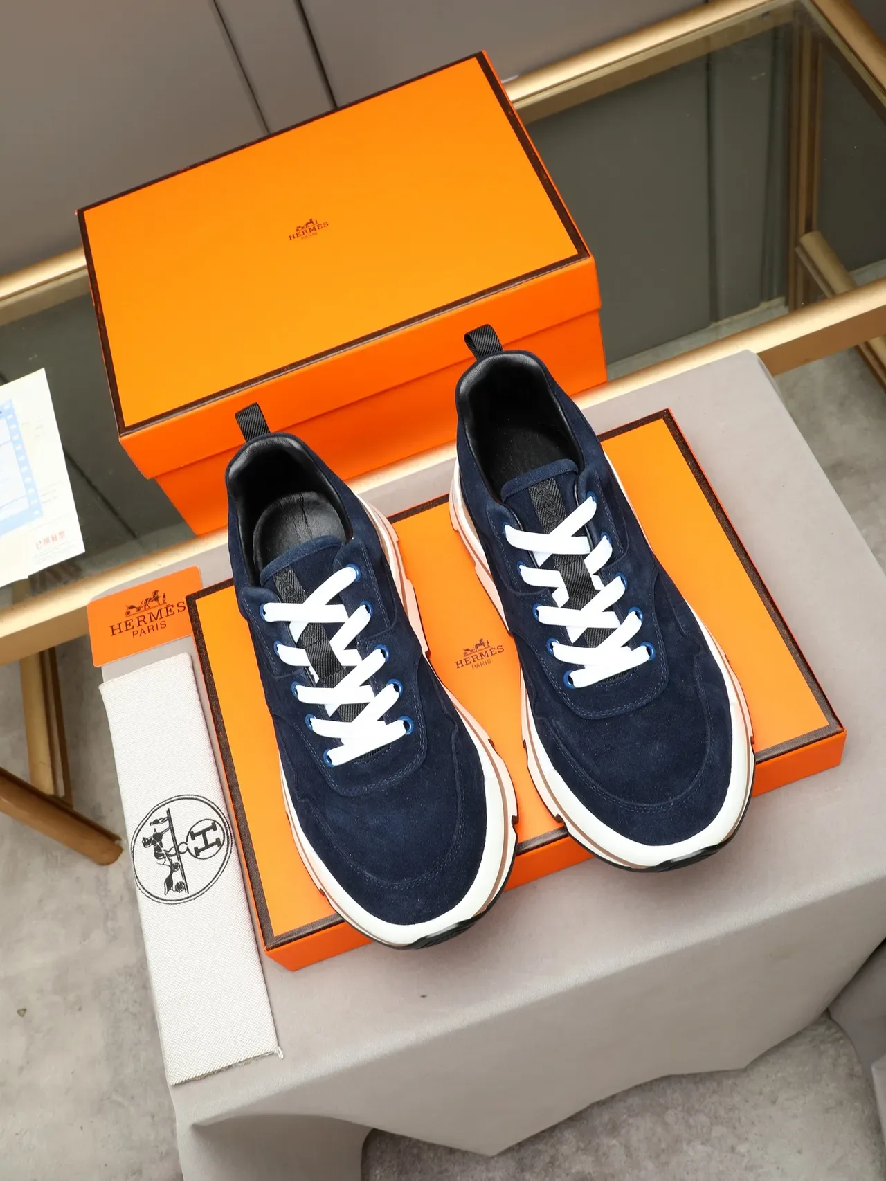 Hermès नेवी सुड मल्टी लेयर सोल लाइफस्टाइल स्नीकर 3