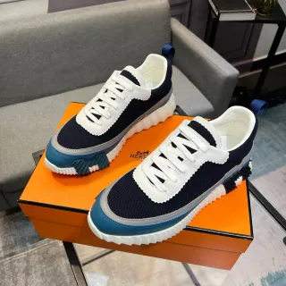 Hermès 海军蓝白色 网面鞋面 锯齿覆层 厚底运动鞋