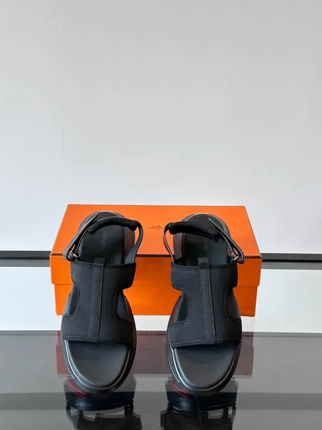 Hermès Oran Negro Azul Sandalias plataforma chunky multi-cinta T-bar diseño casual 5
