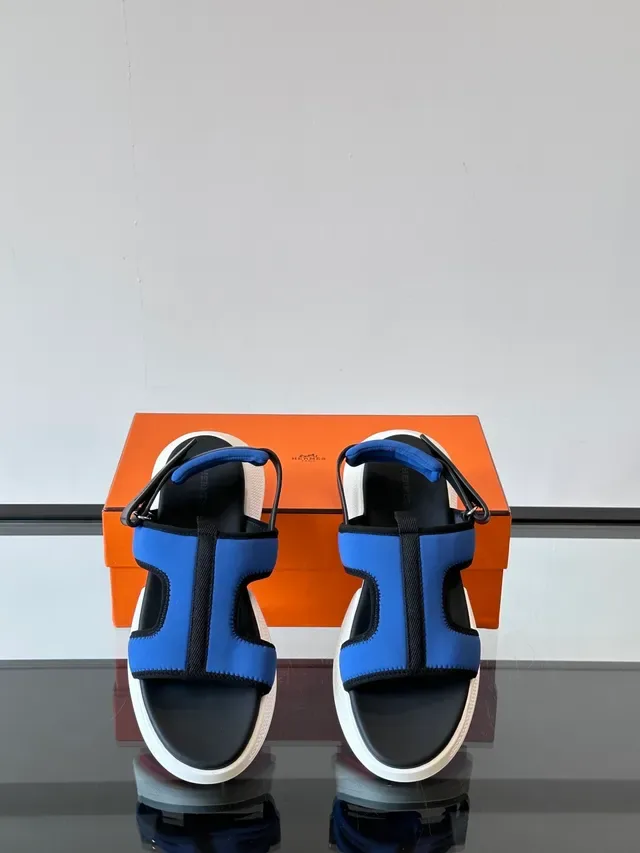 Hermès Oran Negro Azul Sandalias plataforma chunky multi-cinta T-bar diseño casual 6