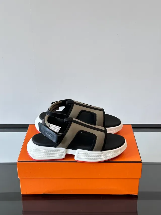Hermès Oran Negro Azul Sandalias plataforma chunky multi-cinta T-bar diseño casual 10