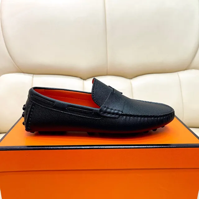 Hermès Oran কালো গ্রেন লেদার লোফার 2