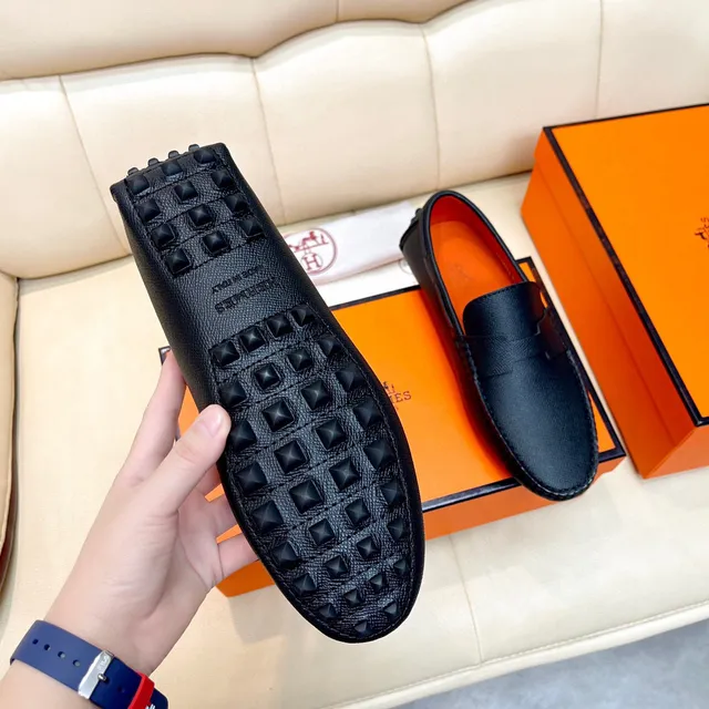 Hermès Oran কালো গ্রেন লেদার লোফার 3