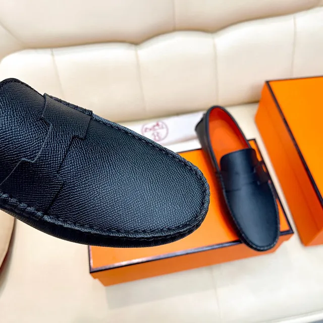 Hermès Oran কালো গ্রেন লেদার লোফার 4
