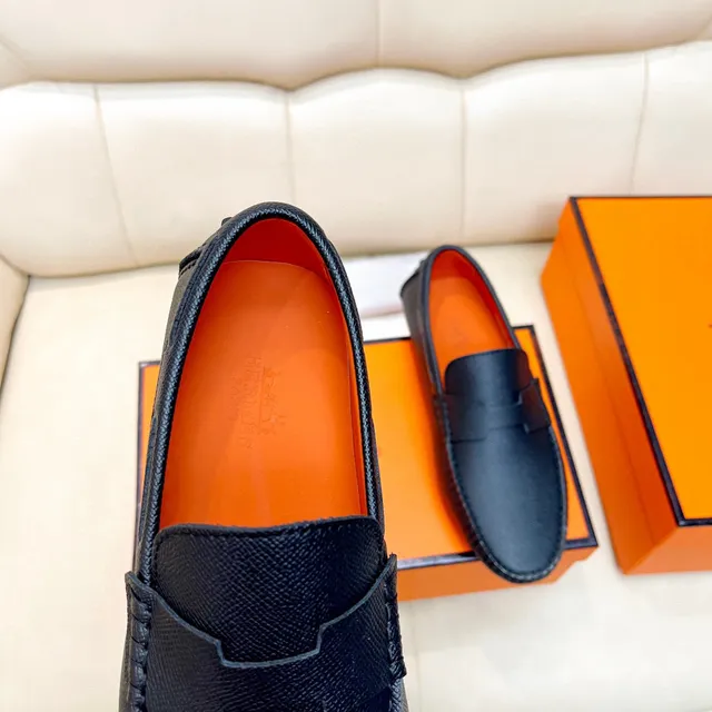 Hermès Oran কালো গ্রেন লেদার লোফার 5