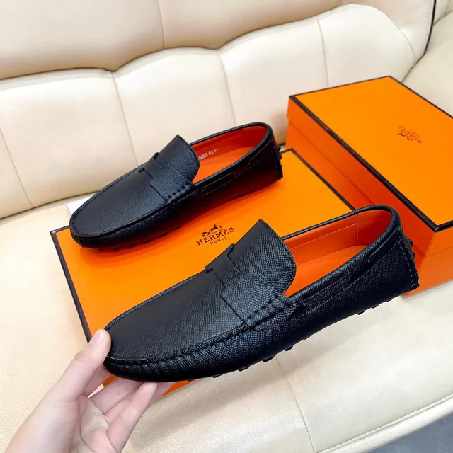 Hermès Oran কালো গ্রেন লেদার লোফার 9