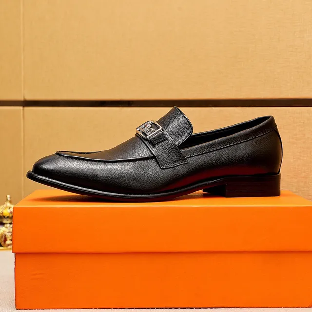 Hermès Oran Black Pebbled Leather Loafers 4