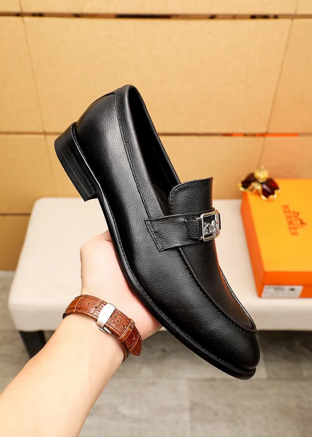 Hermès Oran Black Pebbled Leather Loafers 5