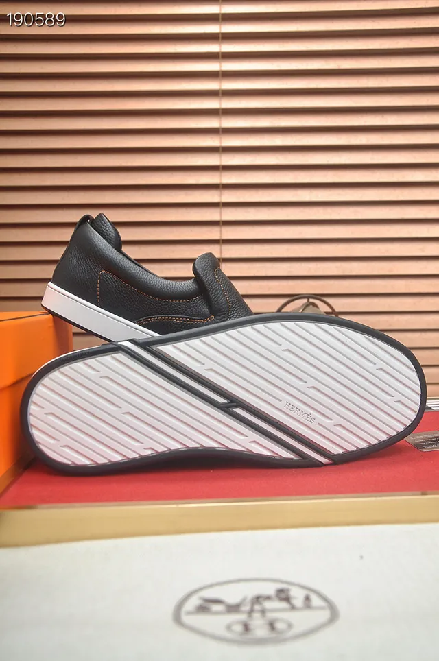 Hermès Oran কালো সাদা পেবল্ড লেদার রাবার সোল লোফার 2