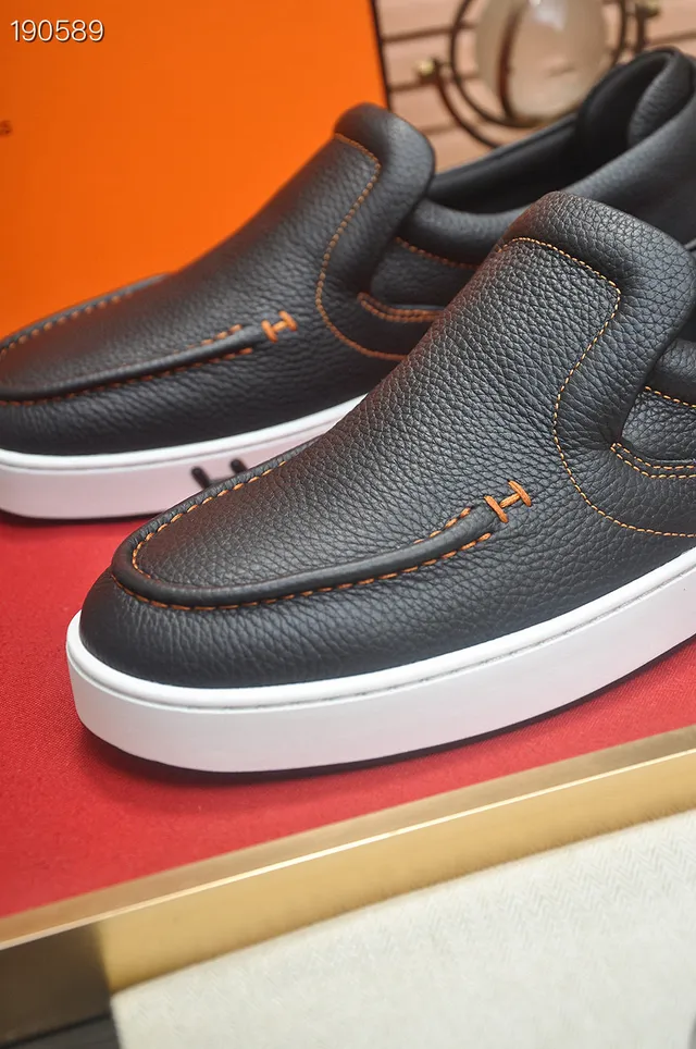 Hermès Oran কালো সাদা পেবল্ড লেদার রাবার সোল লোফার 3