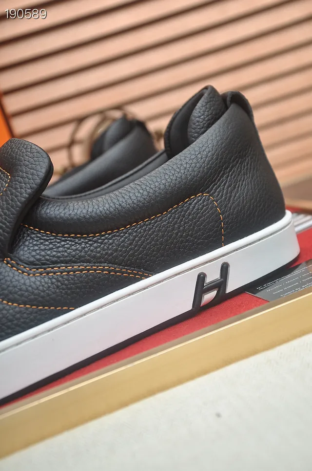 Hermès Oran কালো সাদা পেবল্ড লেদার রাবার সোল লোফার 4