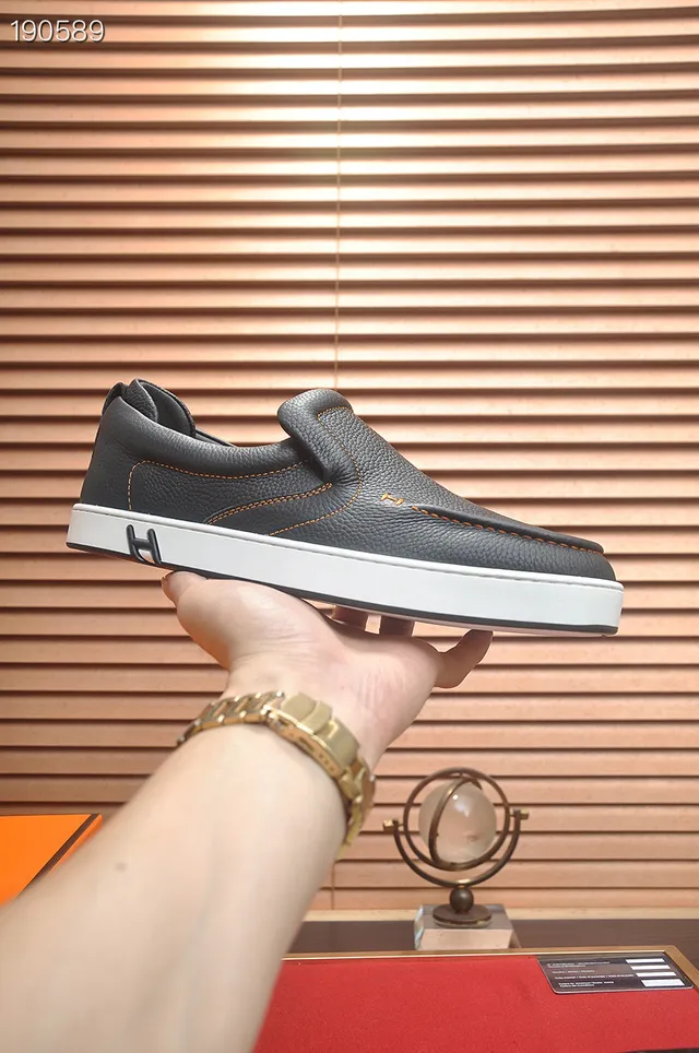 Hermès Oran কালো সাদা পেবল্ড লেদার রাবার সোল লোফার 7