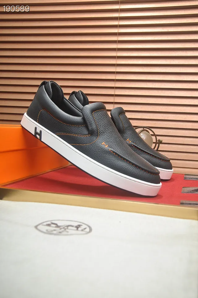 Hermès Oran কালো সাদা পেবল্ড লেদার রাবার সোল লোফার 8