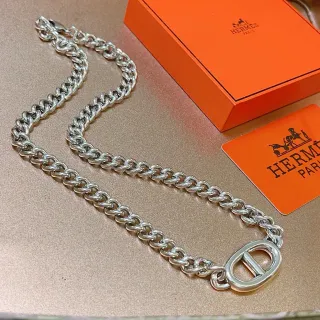 Hermès Oran 粗曲链银色项链