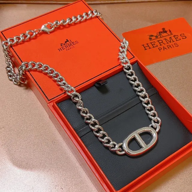 Hermès Oran मोटी कर्ब चेन चांदी का हार 3