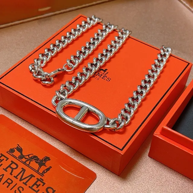 Hermès Oran मोटी कर्ब चेन चांदी का हार 4