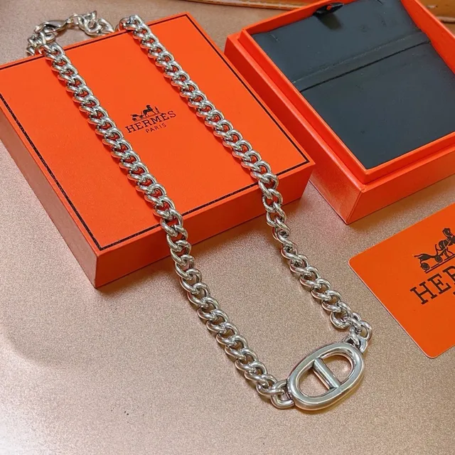 Hermès Oran मोटी कर्ब चेन चांदी का हार 6