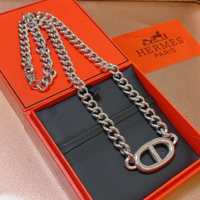 Hermès Oran मोटी कर्ब चेन चांदी का हार 7
