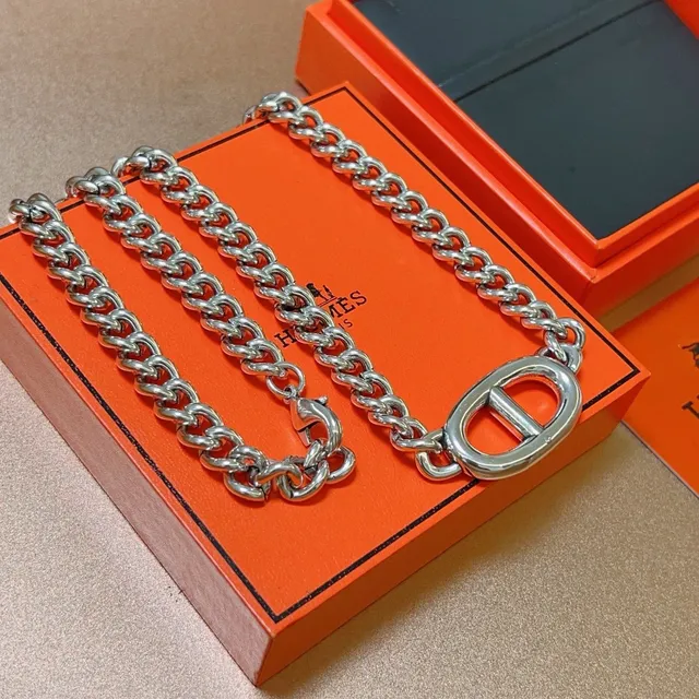 Hermès Oran मोटी कर्ब चेन चांदी का हार 9