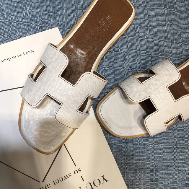 Hermès Oran H-Strap Cream Leather Slippers 4