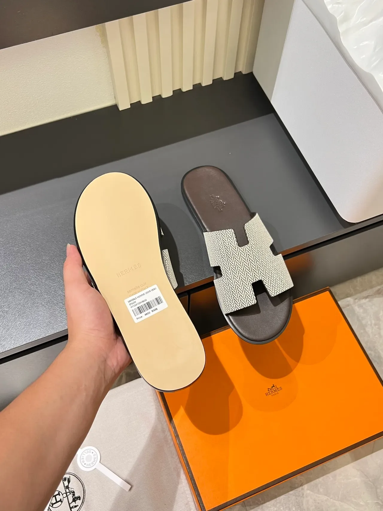 Hermès Oran Herringbone Strap Slippers 7