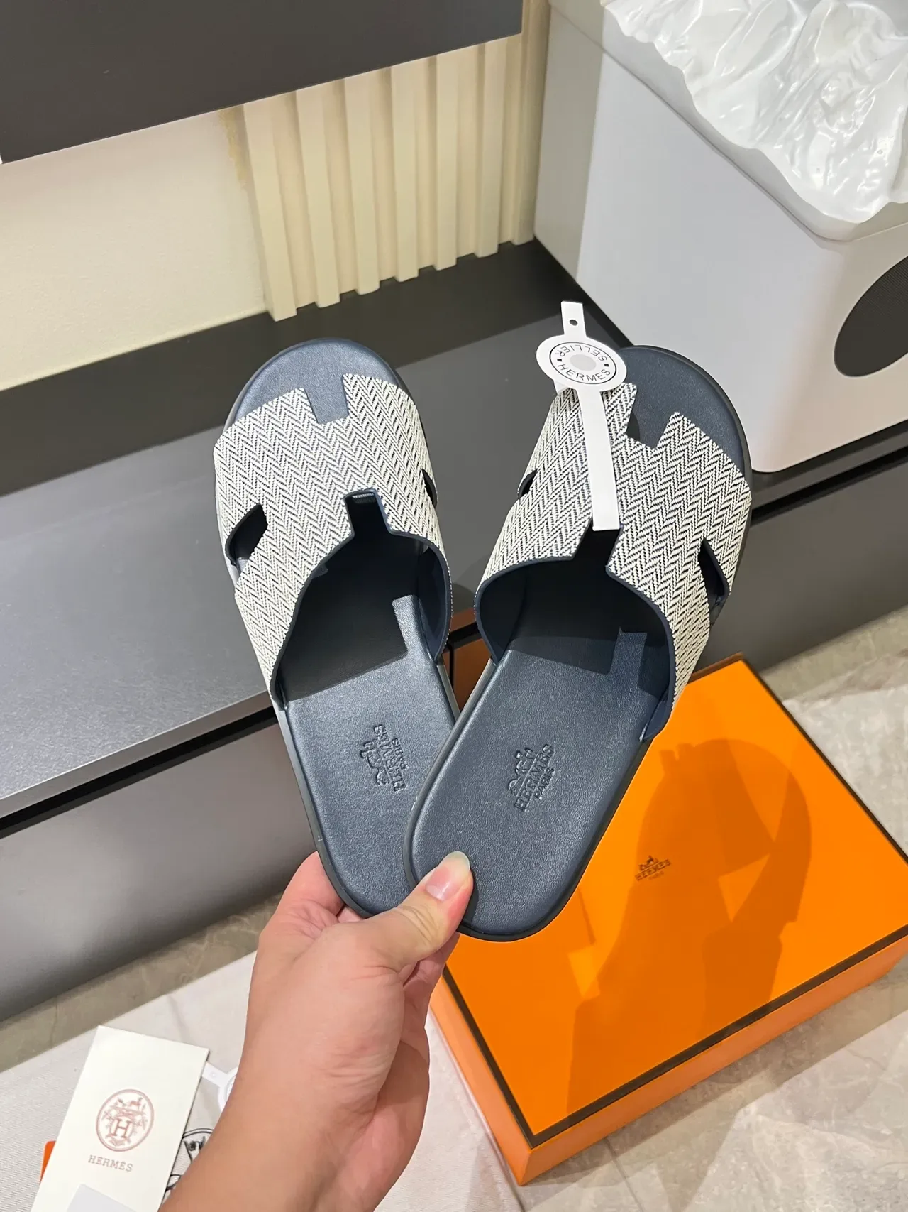 Hermès Oran Herringbone Strap Slippers 11