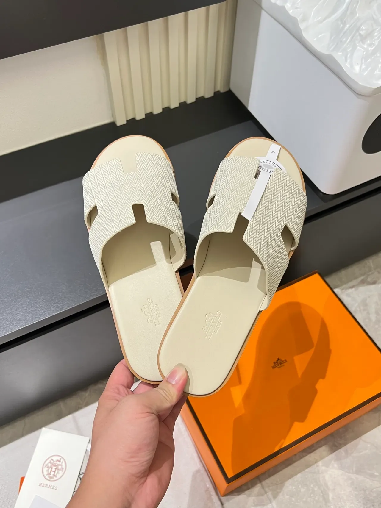Hermès Oran Herringbone Strap Slippers 13