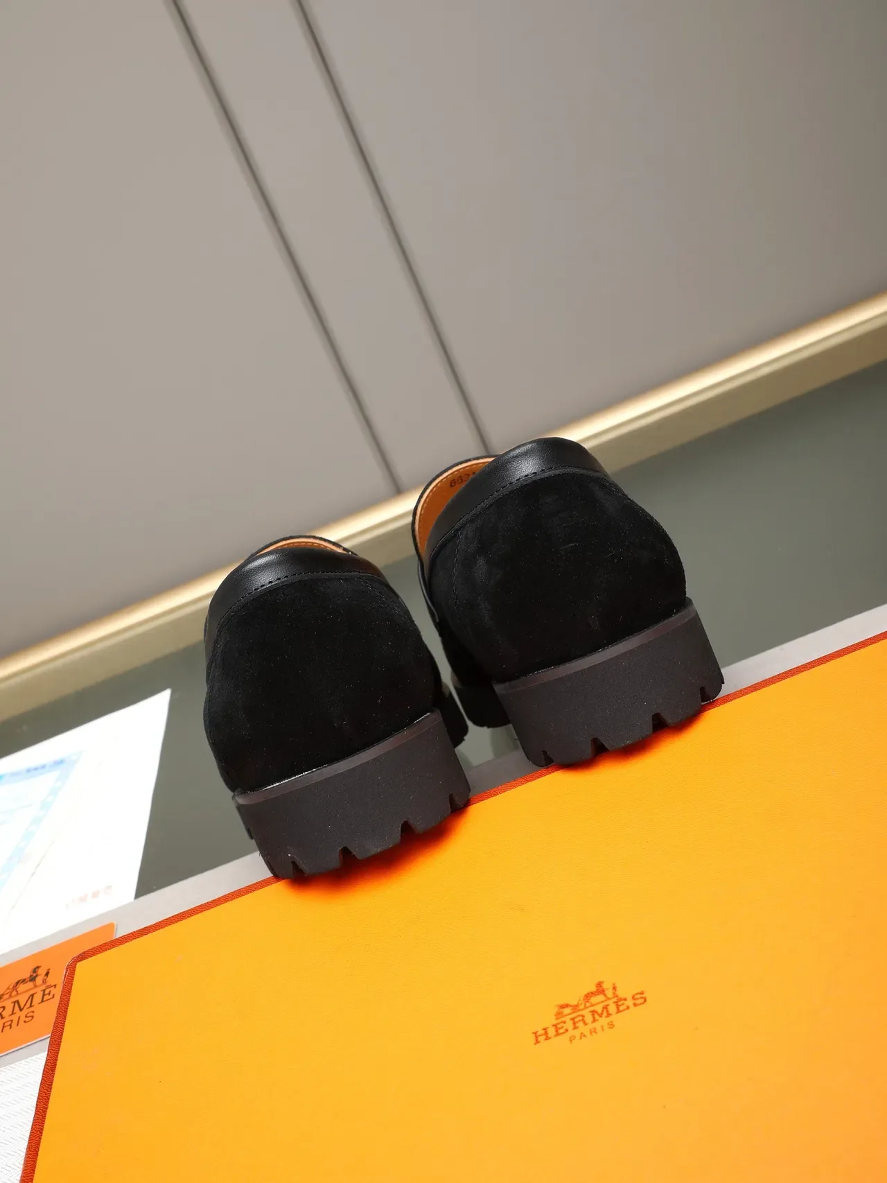 Hermès Oran Loafer Black Brown Suede Upper H-Buckle Strap Loafer 3