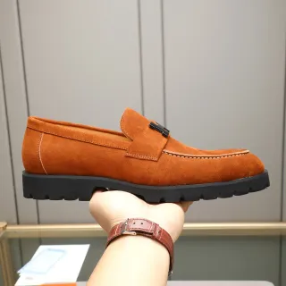 Hermès Oran Loafer কমলা কালো সুয়েড উপর H-Buckle Strap লোফার