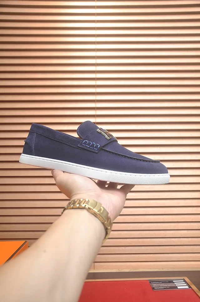 Hermès Oran Navy White Suede Upper Contrast Sole Loafer 4