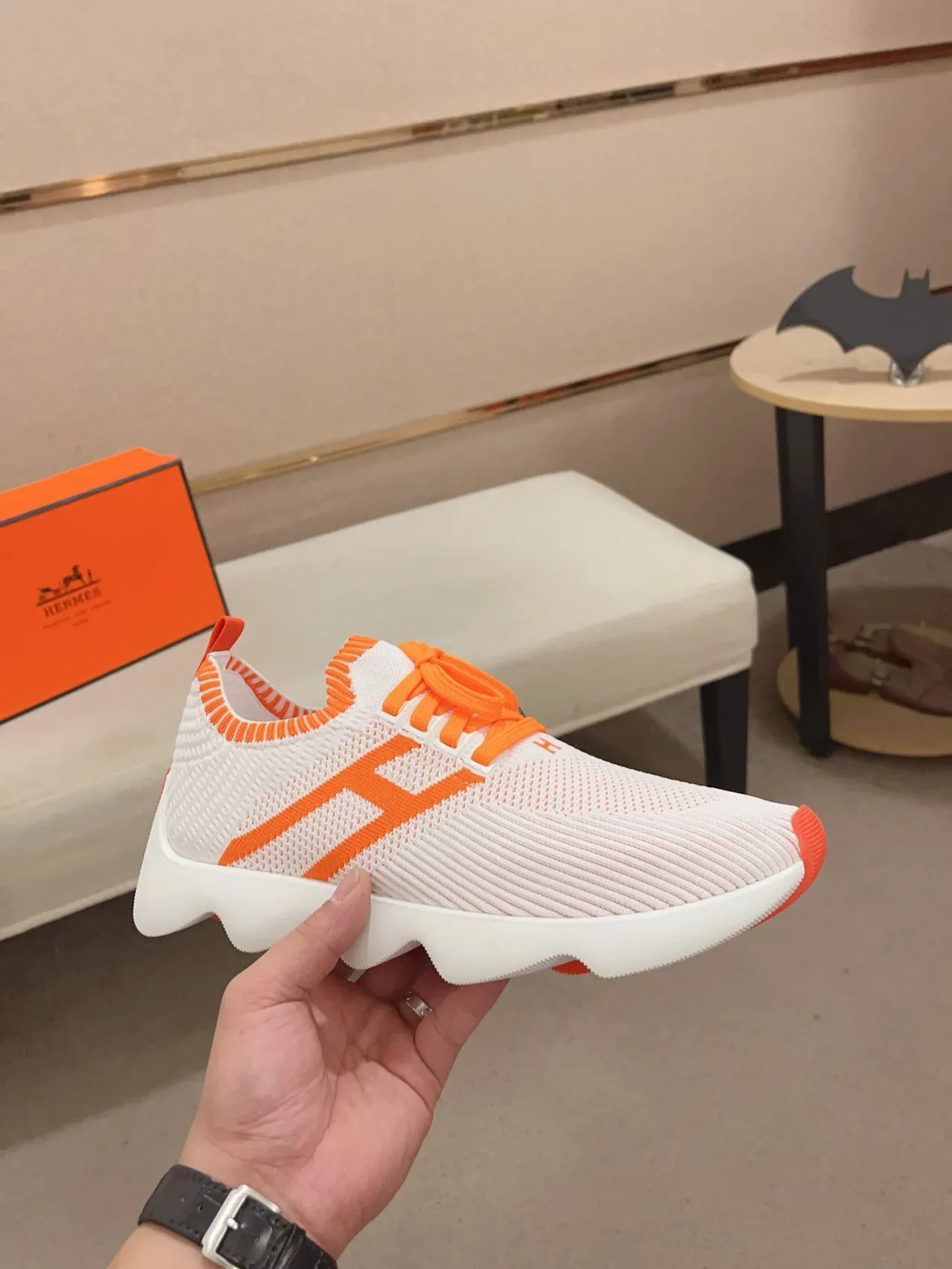 Hermès Oran Sneaker White and Orange Lifestyle Sneakers 4
