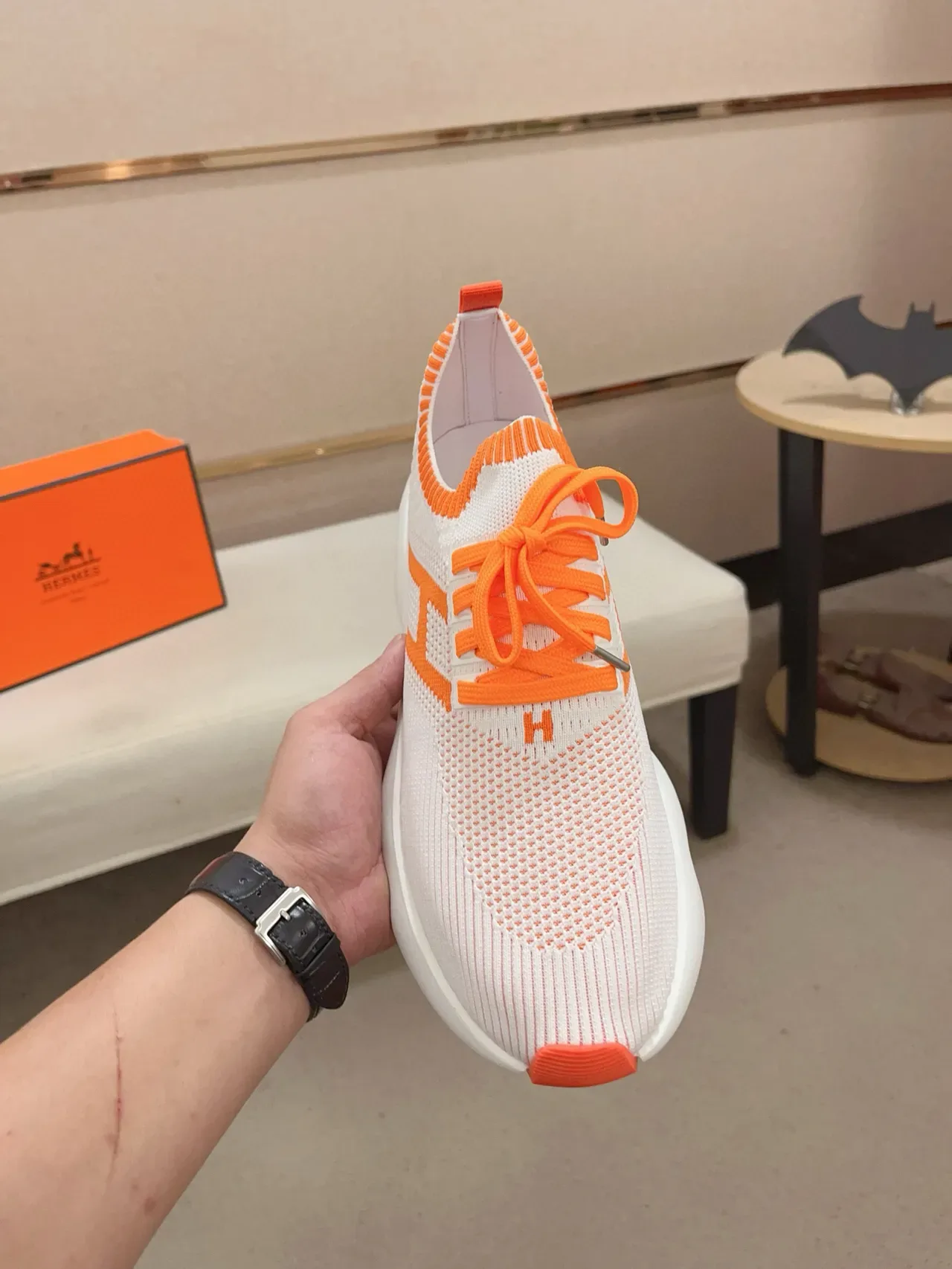 Hermès Oran Sneaker White and Orange Lifestyle Sneakers 5