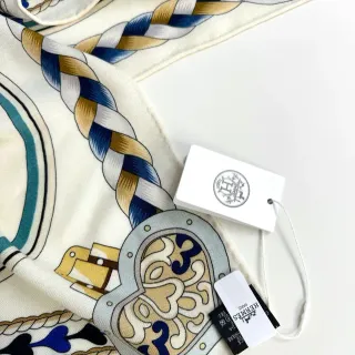 Hermès मुद्रित बुनकर रस्सी पैटर्न रेशम स्कार्फ