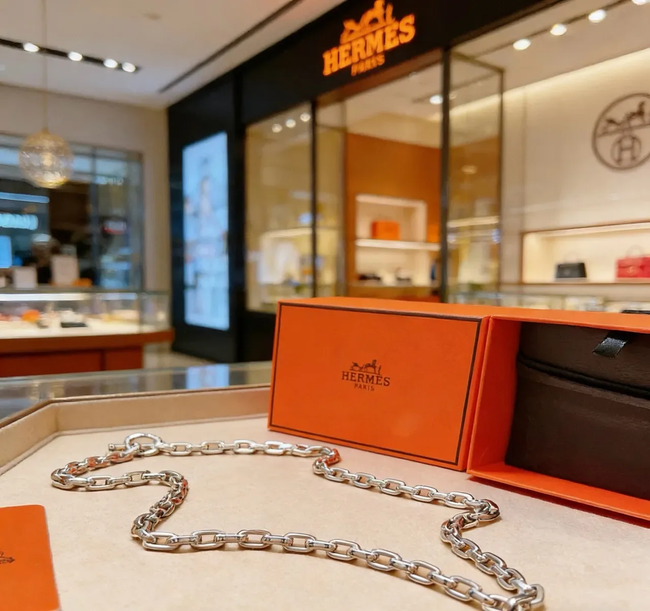 Hermès 银色调重链曲链项链 3