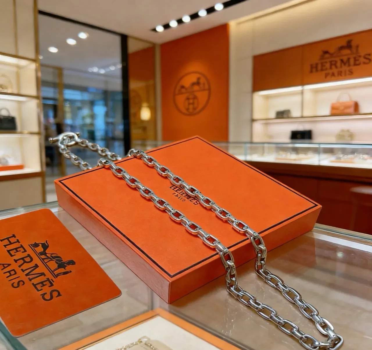 Hermès 银色调重链曲链项链 4