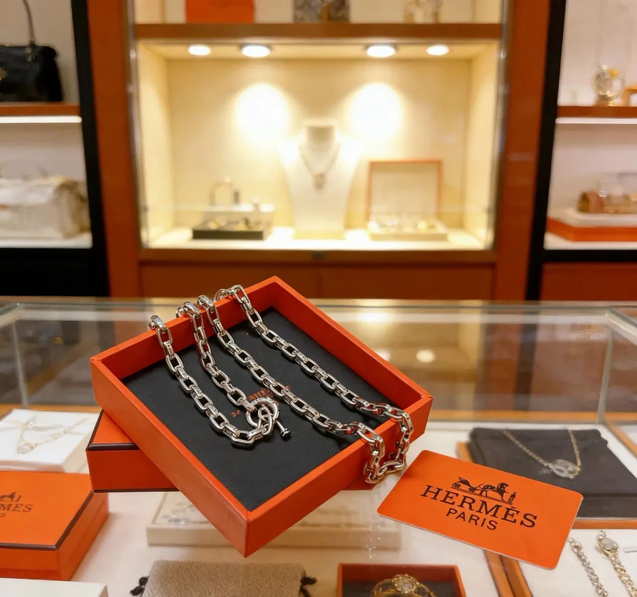 Hermès 银色调重链曲链项链 6