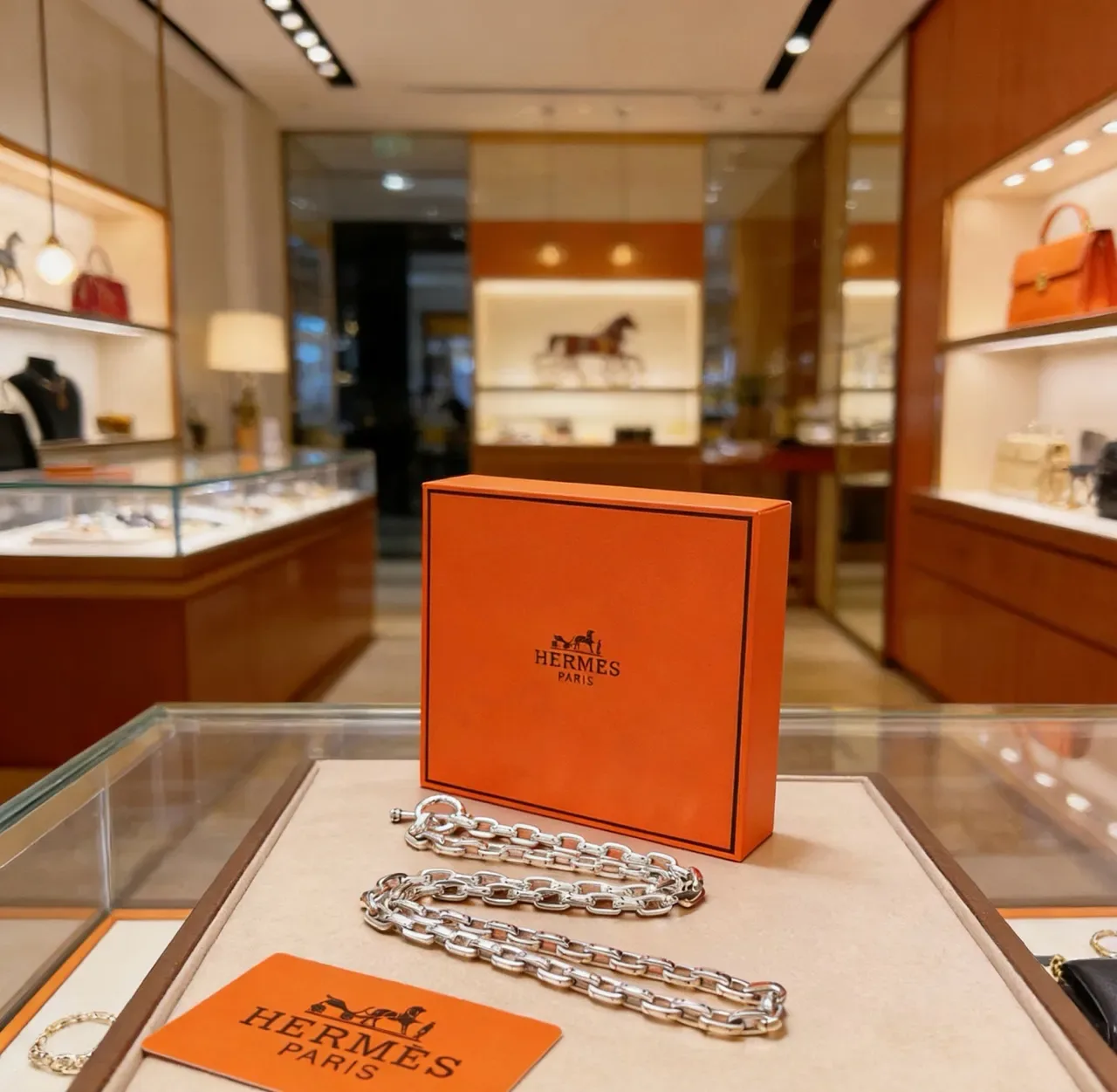 Hermès 银色调重链曲链项链 8