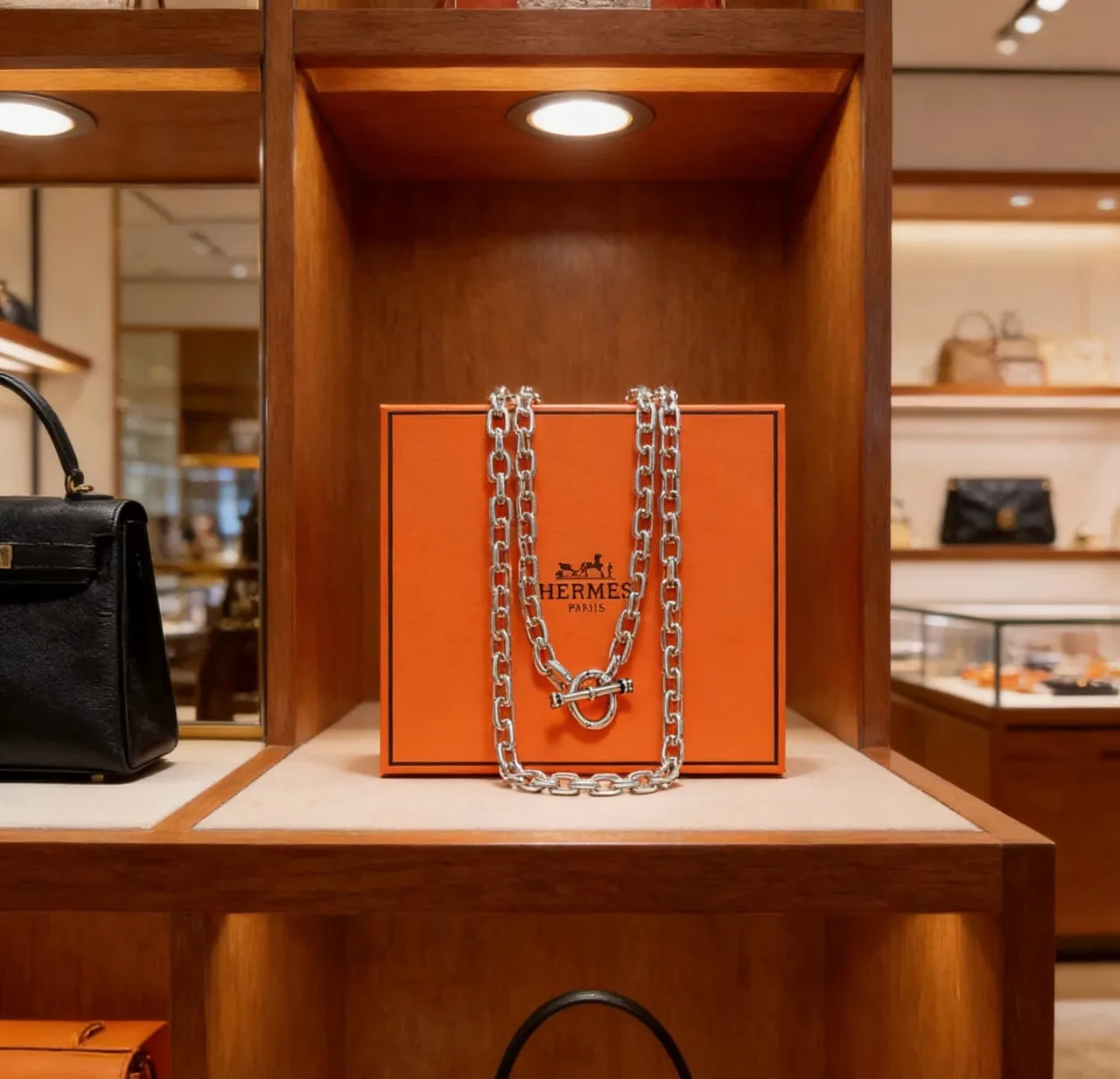 Hermès 银色调重链曲链项链 9