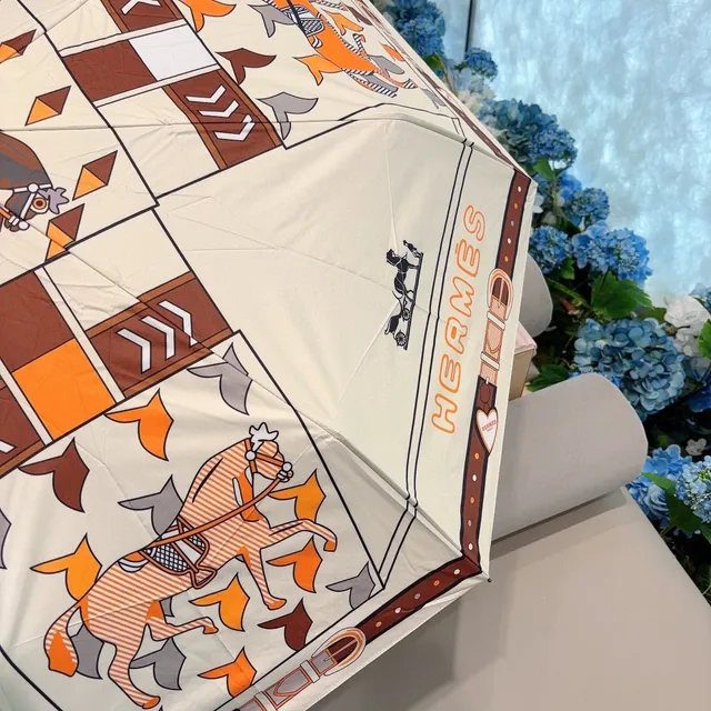 Hermès 白橙印花几何网格马术图案手袋 2
