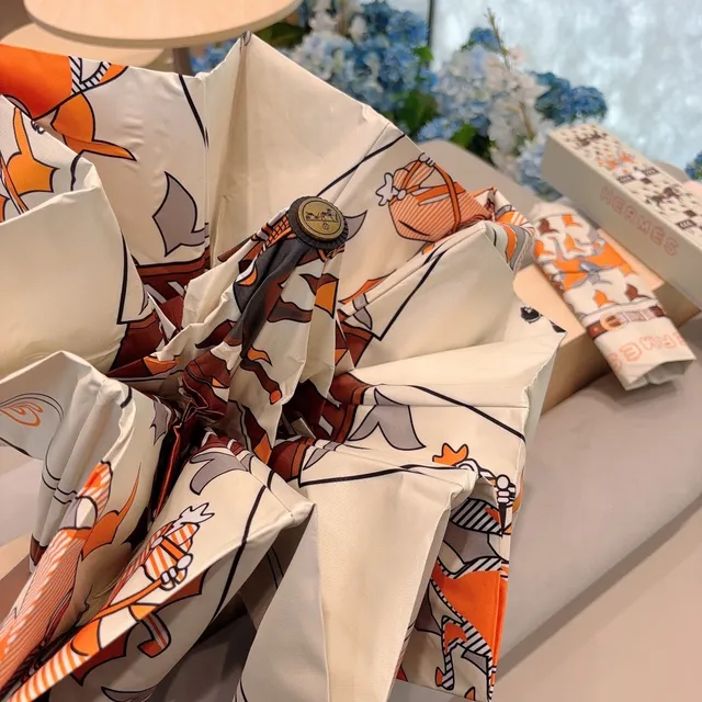 Hermès 白橙印花几何网格马术图案手袋 6