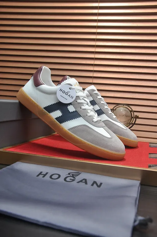 Hogan White Navy Low-Top Mixed-Material Lifestyle Sneakers 4