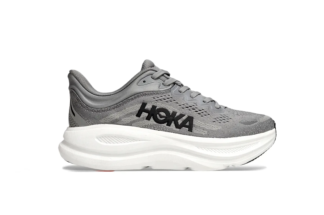 Hoka Gray White Engineered Mesh Upper Thick Midsole Running Shoes 2