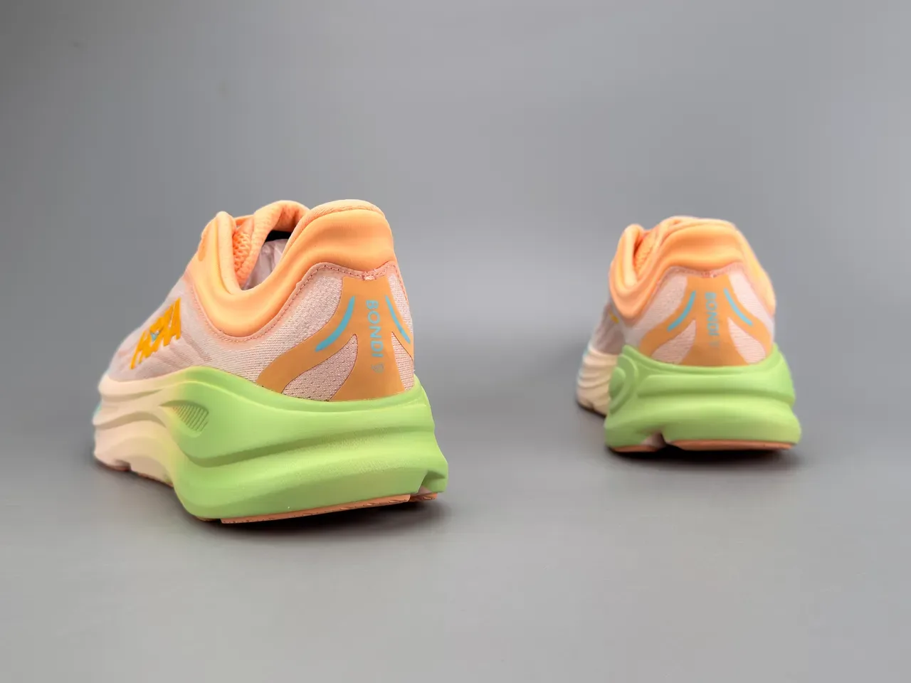 Hoka Orange Green Engineered Knit Upper Gradient Midsole Running Shoes 6