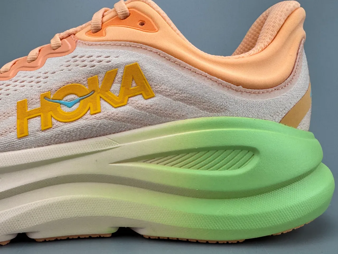 Hoka Orange Green Engineered Knit Upper Gradient Midsole Running Shoes 7