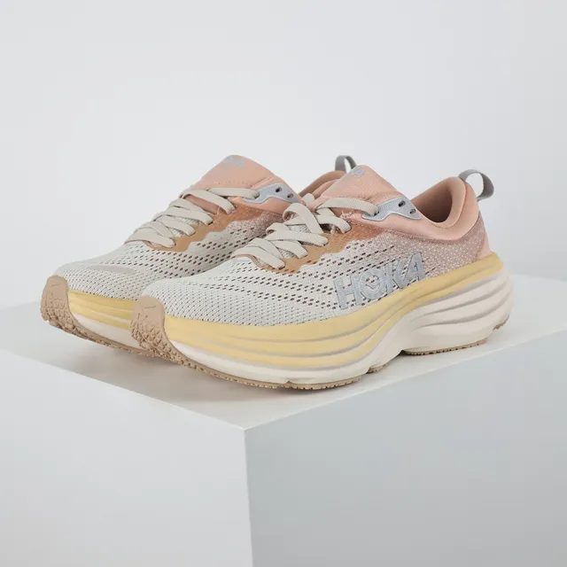 Hoka Pink Beige Engineered Mesh Upper Layered Cushioned Midsole Running Shoes 2