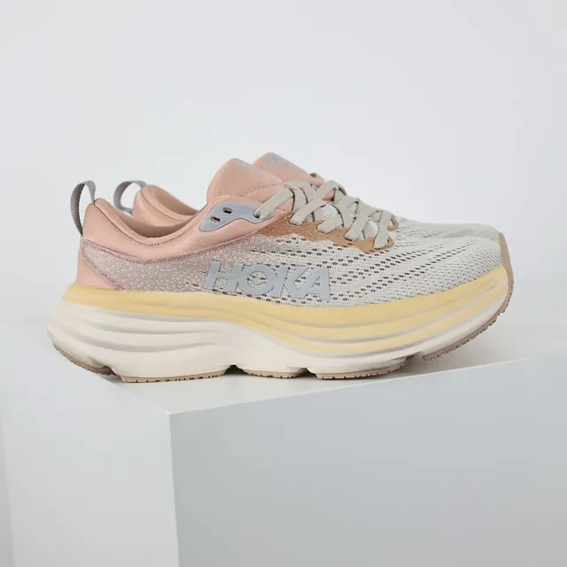 Hoka Pink Beige Engineered Mesh Upper Layered Cushioned Midsole Running Shoes 3