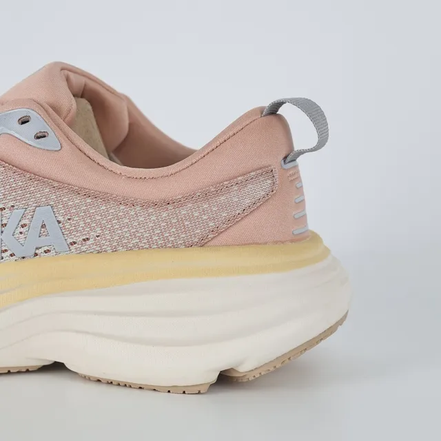 Hoka Pink Beige Engineered Mesh Upper Layered Cushioned Midsole Running Shoes 4