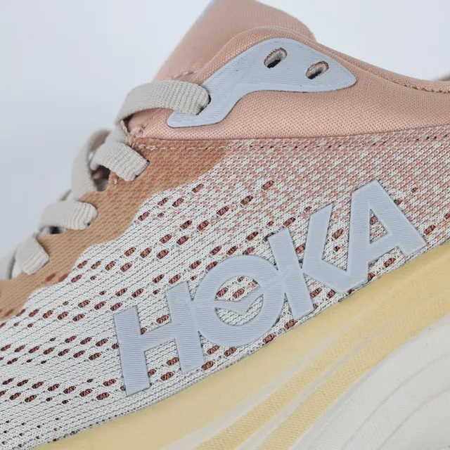 Hoka Pink Beige Engineered Mesh Upper Layered Cushioned Midsole Running Shoes 6