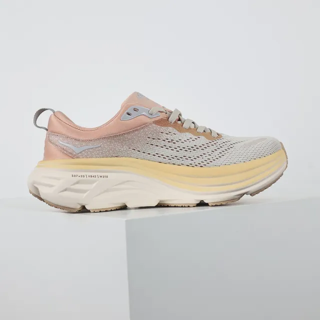 Hoka Pink Beige Engineered Mesh Upper Layered Cushioned Midsole Running Shoes 7
