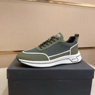 Hugo Boss Vert Armée, Blanc, Olive, Synthétique Haut, Panneau Gris Monogrammé, Chaussures Lifestyle